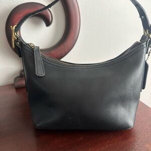 Authentic Coach Black Leather Handbag with Gold Accents